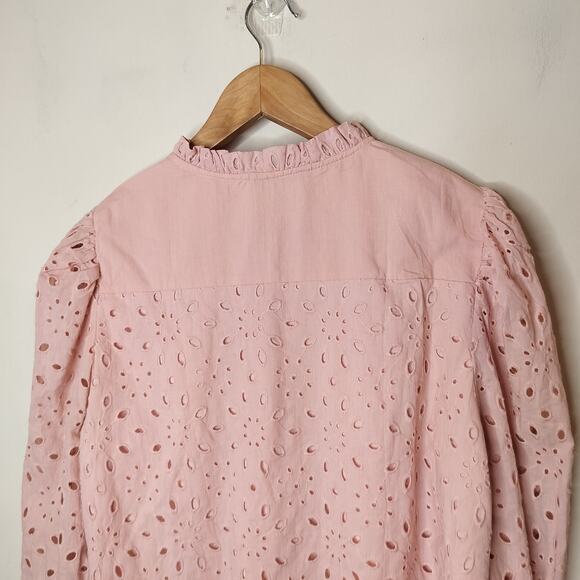 Pretty Garden Eyelet Embroidered Shirt Balloon Sleeve Blouse - Picture 8 of 9